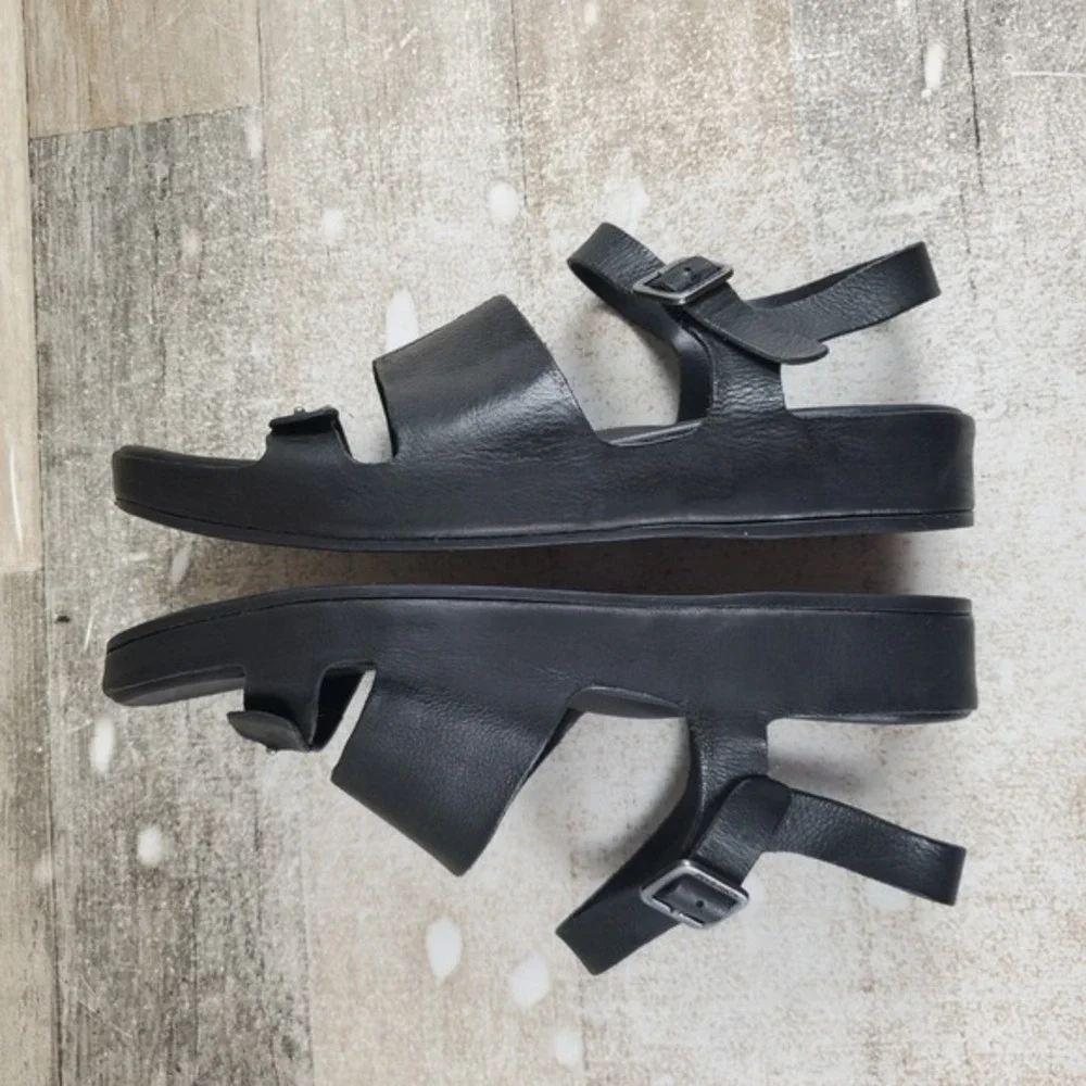 Kork Ease Mona Womens Sandals Sz 6 M Black Leather Buckle Ankle Strap Square Toe